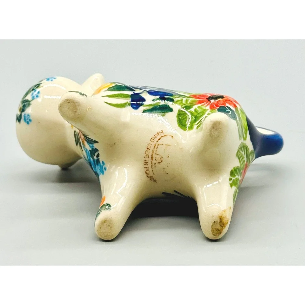 Polish Pottery Cow Creamer Creamer Cornflowers Butterfly Boleslawiec